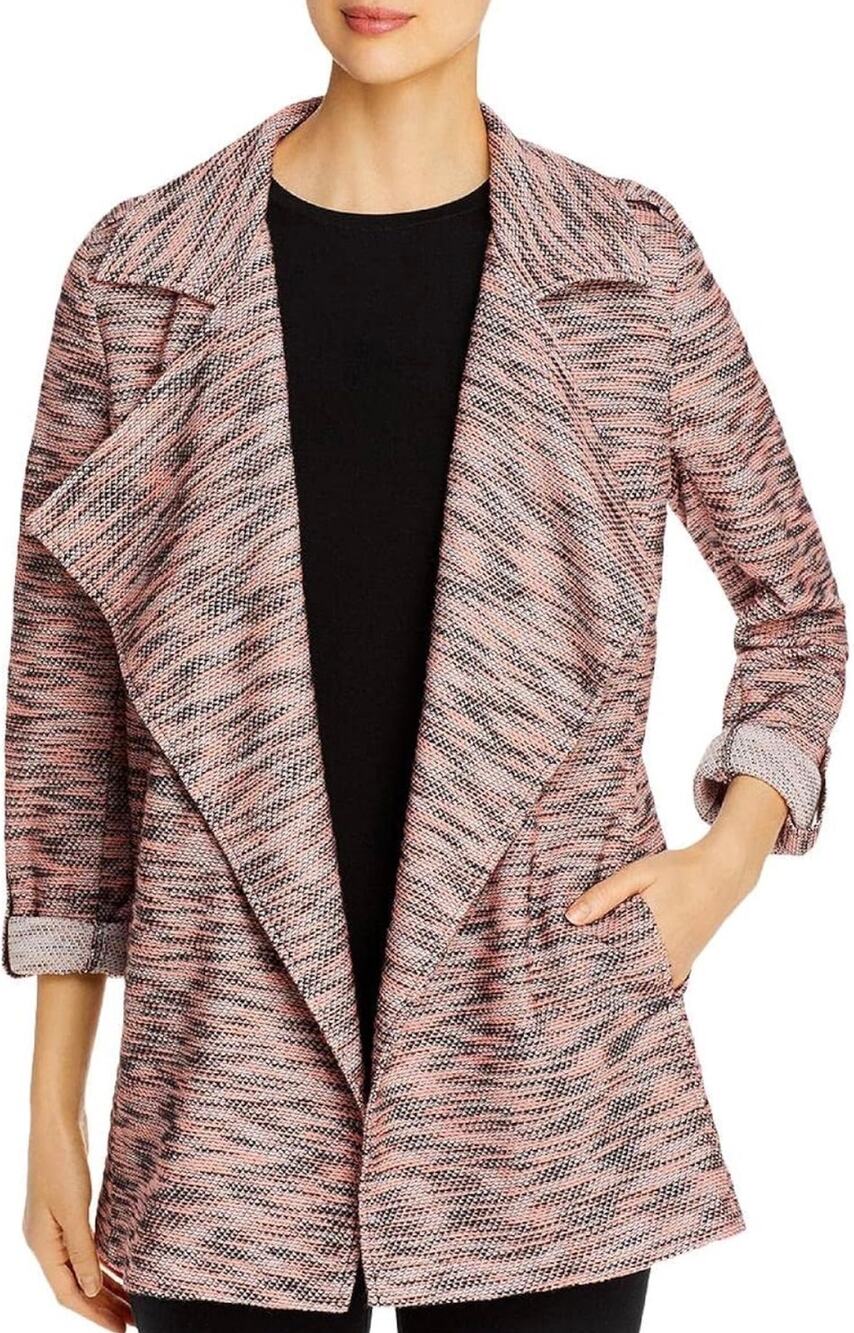 Bagatelle Tweed Draped Jacket Size Medium Pink Open Front Coatigan